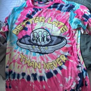 Tie dye Better late then never t shirt from SHEIN
